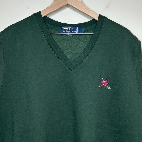 Polo Ralph Lauren Green Sweatshirt Vest Size L Embroidered Logo V Neck Pullover - Picture 2 of 8